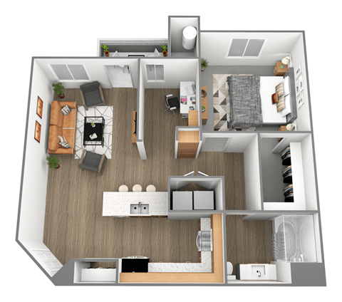 Floor plan for 1 bed, 1 bath, 870 sqft